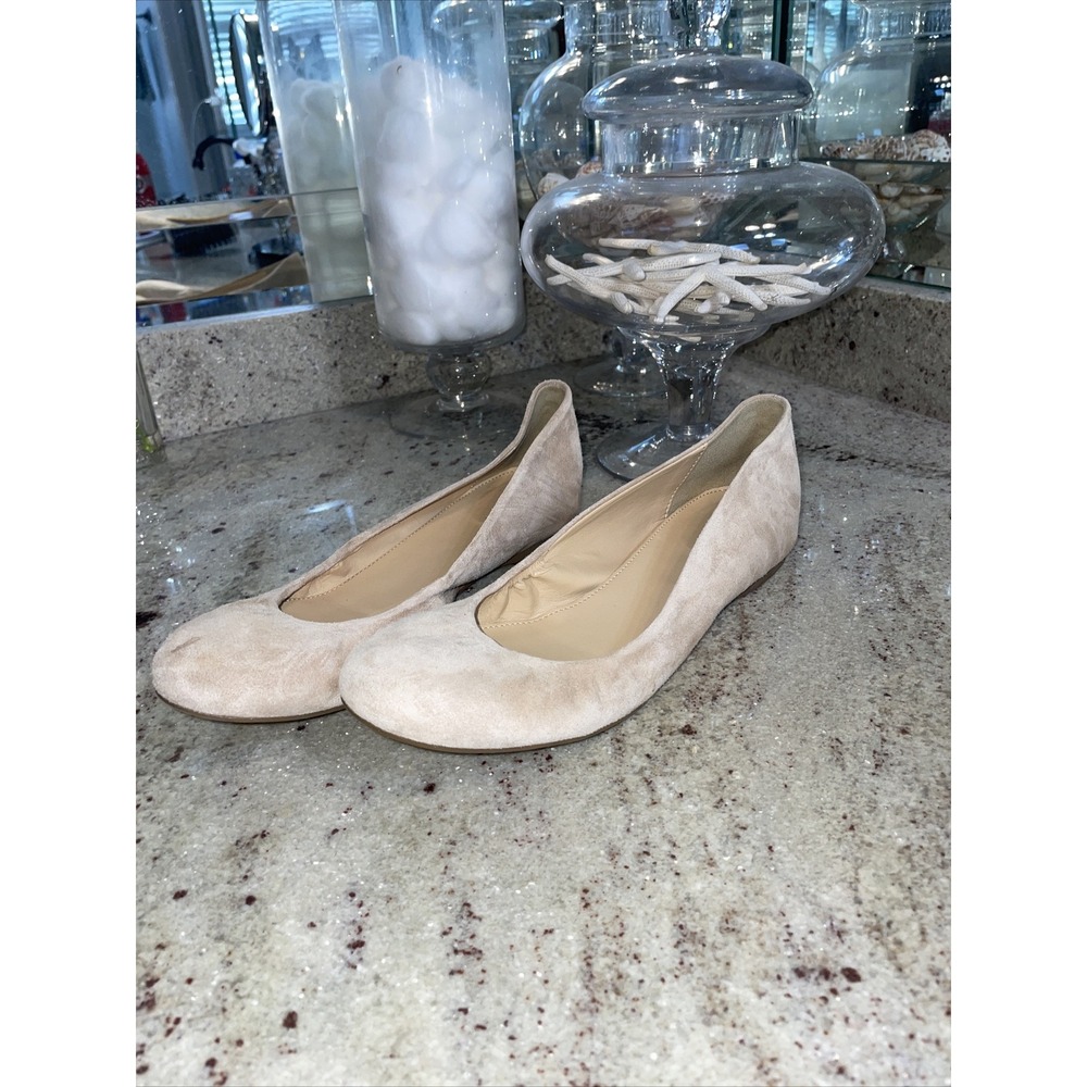 J. Crew Women Nude Tan Beige Suede Ballet Flats Size 7 Round Toe Slip On Shoes